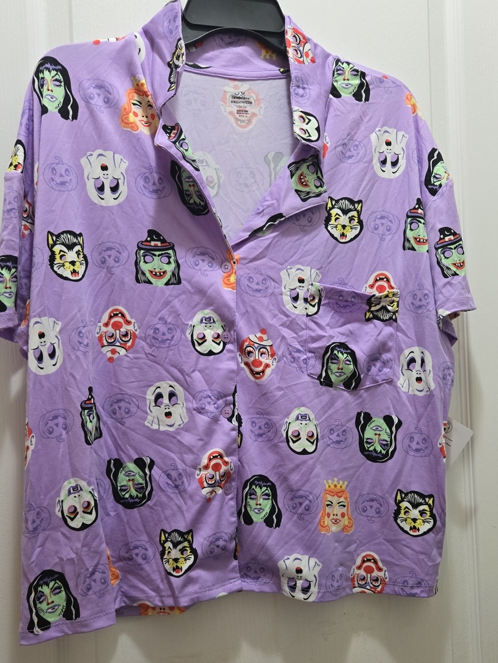 Lavender Halloween Character Print Button-Up Top